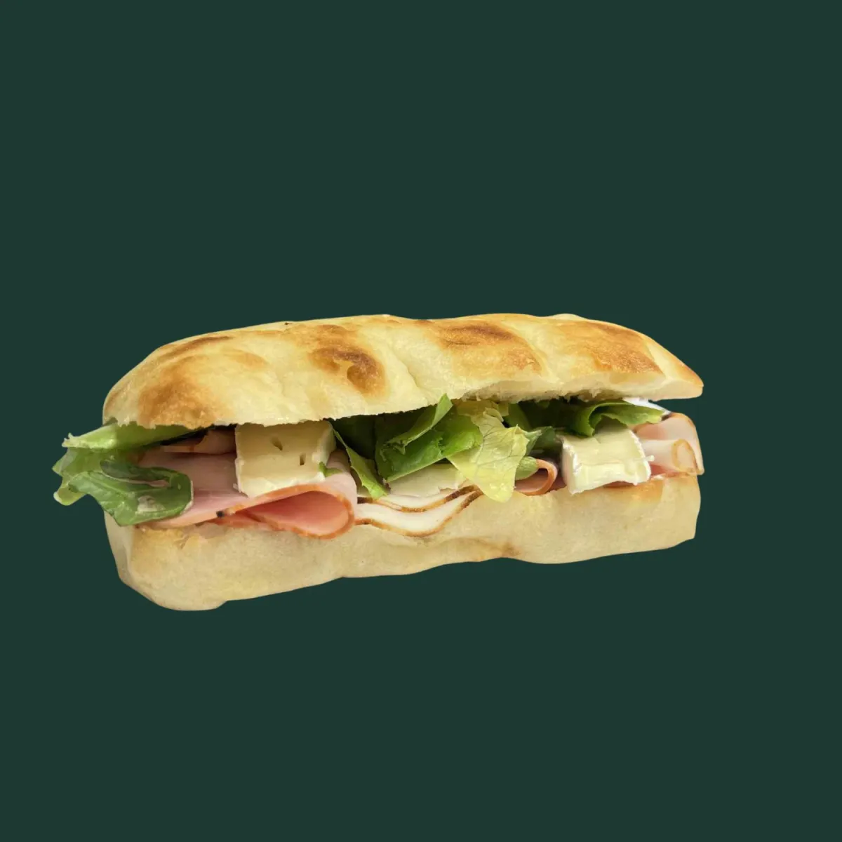 Truffle schiacciata with prague ham, salad, camambert cheese and truffle mayo